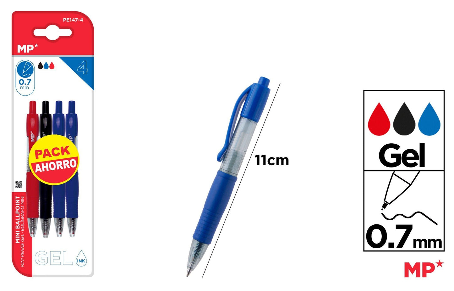 CANETA GEL MINI PONTA 0.7MM 4 UDS 4