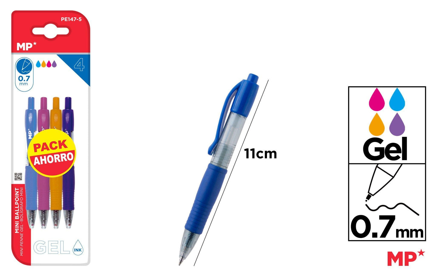 CANETA GEL MINI PONTA 0.7MM 4 UDS 4